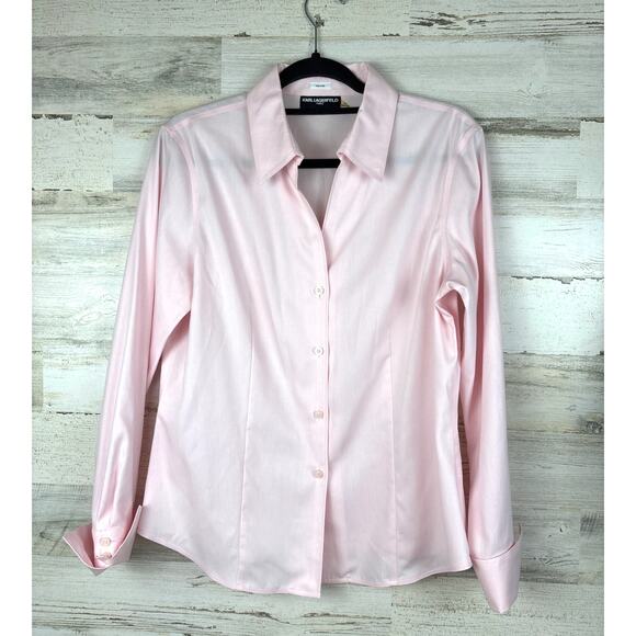 Karl Lagerfeld Women’s 10 Pink Non-Iron Long Sleeve Button-Up Dress Blouse NEW - Picture 1 of 4